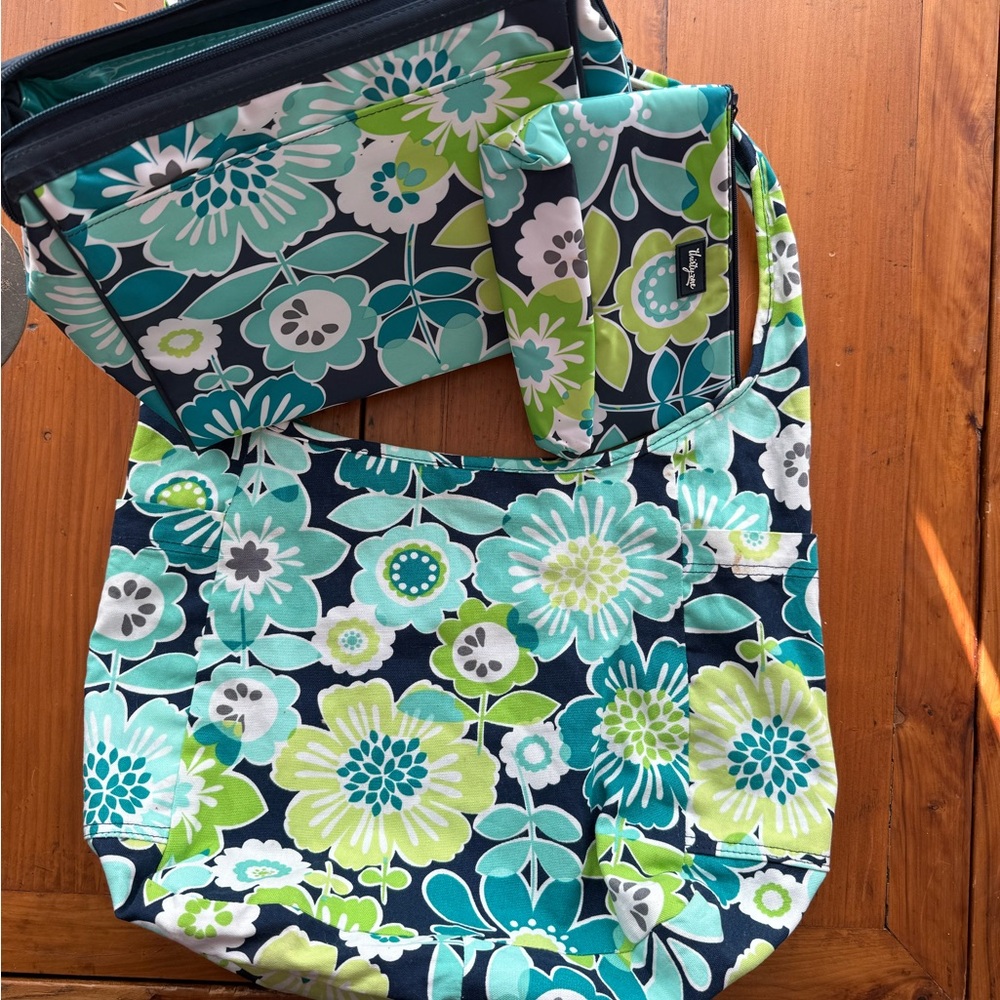 Thirty-One Tote, Cosmetic Bag and Toiletry Bag with Floral Design